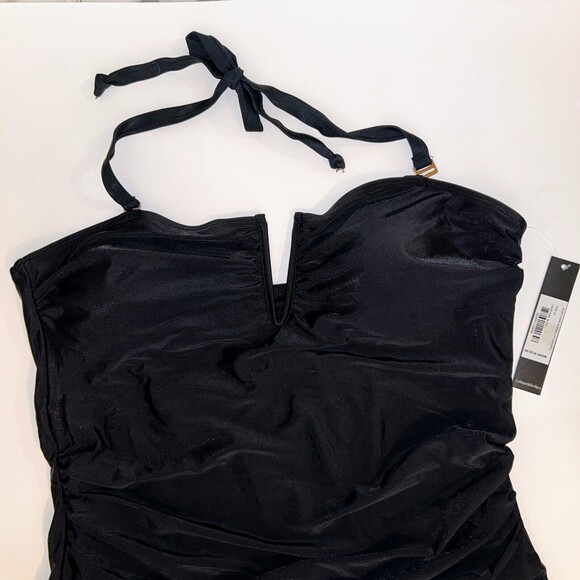NWT Catherine Malandrino V Wire Shirred Black 1 Piece Bandeau Swimsuit Plus S 2X - Picture 4 of 14